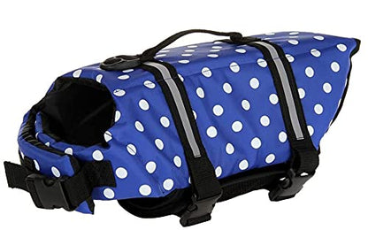 Izefia Dog Life Jacket Swimming Safety Coat Floatation Life Vest Life Saver with Handle for Small Dog Puppy Large Dog (Blue Dot, XS) - color: Blue Dot, size: X-Small