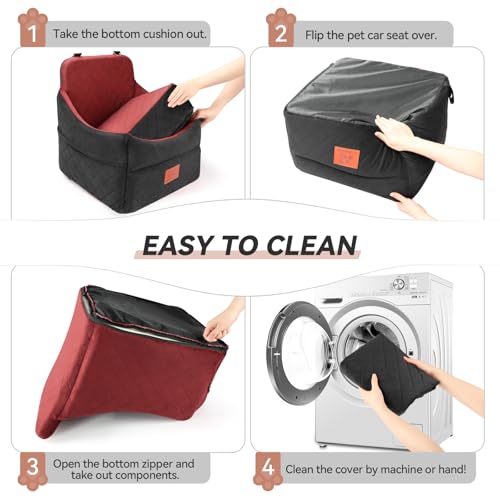 GL GLENSLAVE Dog Car Seat for Small/Medium Dogs, Dog Booster Car Seats with Thick Cushion for Dogs Under 35lbs, Detachable Washable Pet Carseat with Storage Pockets, 2 Safety Belts(Black/Red) - color: Black/Red