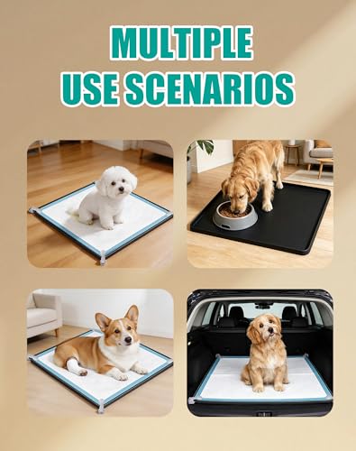 Dog Pee Pad Holder with 4 Holder Clamps, Fits Up to 24" x 24" Training Pads, Silicone Non-Slip Dog Potty Tray, High Edge Puppy Pad Holder Tray for Easy Cleaning, for Puppy Potty Training. Black - color: Black