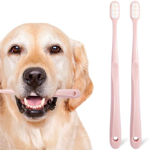 Dog Toothbrush Kit 2 Pack, Ultra Soft Pet Tooth Brush for Medium to Large Dogs & Cats, Animal Teeth Brushing Kit for Easy Dental Cleaning, 2 Pcs, Pink - style: Medium to large dog(2pcs, pink)