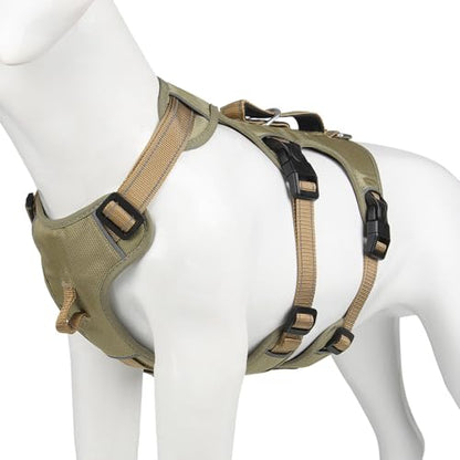 Tactical No Pull Dog Harness, Adjustable Reflective Anti-Escape Pet Vest with Handle for Easy Control, Comfortable Padded Chest Strap for Walking Training, L:61-99 lbs (Chest:21-28",Neck:18-25") | with Handle for Easy Control, Comfortable Padded Chest Str
