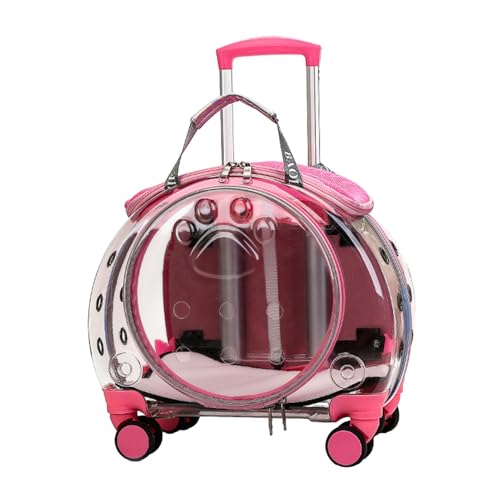 Pet Trolley Case with Clear Ventilation Holes & Silent Wheels – 2-in-1 Rolling Pet Backpack Carrier for Cats Dogs, Portable Travel Suitcase, Airline Approved, Lightweight Pink - color: Pink