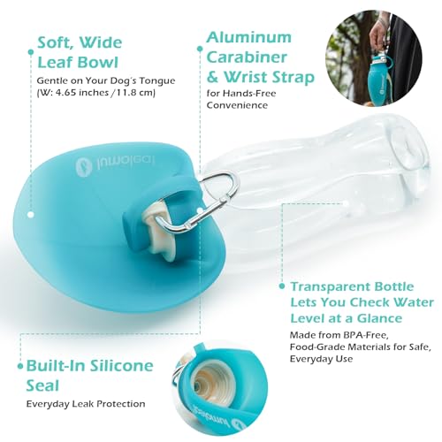 LumoLeaf Dog Water Bottle for Walking, Portable Pet Water Dispenser with Foldable Leaf Bowl – Lightweight Travel Bottle for Small & Medium Dogs, 20 fl oz