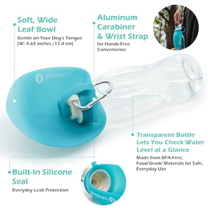 LumoLeaf Dog Water Bottle for Walking, Portable Pet Water Dispenser with Foldable Leaf Bowl – Lightweight Travel Bottle for Small & Medium Dogs, 20 fl oz