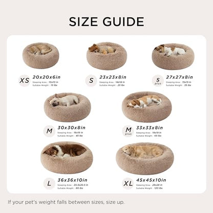 Bedsure Calming Dog Bed for Small Dogs - Donut Washable Small Puppy Bed, 23 inches Anti-Slip Round Fluffy Plush Faux Fur Large Cat Bed, Fits up to 25 lbs Pets, Camel - color: Camel, size: 23"L x 23"W x 8"Th