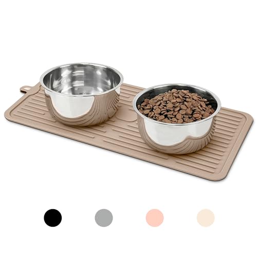 Ptlom Pet Placemat for Dog and Cat, Anti-Slip Waterproof Dogs Feeding Mat Prevent Food and Water Overflow, Bowl Mats Suitable for Medium and Small Pets, Taupe, Silicone - color: Taupe
