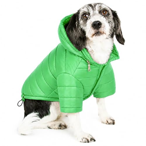 Pet Life ® Sporty Avalanche Lightweight Adjustable Folding Fall and Winter Dog Coat Jacket with Concealed Zippered Pop-Out Hood - color: Green, size: Small