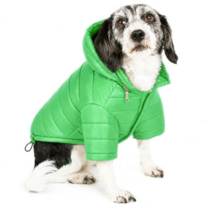 Pet Life ® Sporty Avalanche Lightweight Adjustable Folding Fall and Winter Dog Coat Jacket with Concealed Zippered Pop-Out Hood - color: Green, size: Large