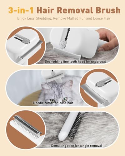 3-in-1 Pet Grooming Tool - Deshedding Dog Brush, Dematting Comb, Undercoat Rake for Long Hair Dogs & Cats, Grooming Comb for Shedding and Matting