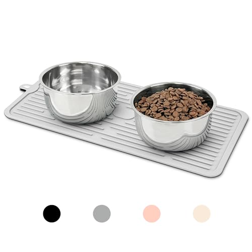 Ptlom Pet Placemat for Dog and Cat, Anti-Slip Waterproof Dogs Feeding Mat Prevent Food and Water Overflow, Bowl Mats Suitable for Medium and Small Pets, Light Gray, Silicone - color: Light Grey