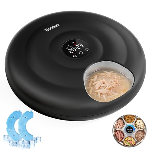Automatic Wet Food Cat Feeder 6 Meal with Stainless Steel Tray, Auto Refrigerated Wet Foods Feeder for Cats Dogs, Programmable Timed Fresh Foods Dispenser with 2 Ice Packs for Kitty Puppy Cat Dog