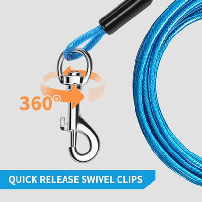 Dog Tie Out Cable, 30 FT Heavy Duty Dogs Lead Cable with Detachable Shock Spring, Dog Runner Chains for Outside Yard Camping Hold Small or Medium Dogs (30feet, up to 160lbs)