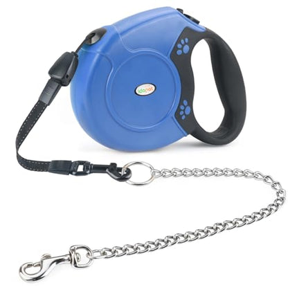 Idepet Heavy Duty Retractable Dog Leash for Small and Medium Dogs, Anti-Chewing Steel Chain Design,360 DegreeTangle-Free,Break and Lock System,26ft Leash Dog Walking (Blue, Round Rope) - color: Blue
