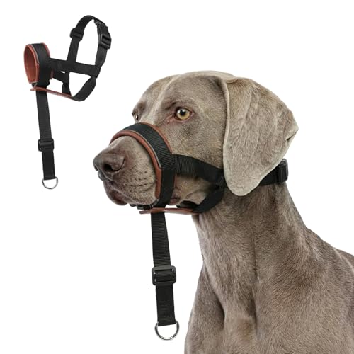 Dog Muzzle,Adjustable Loop Pets Muzzle Soft Leather Protect Skin Puppy Muzzles Prevent Biting Chewing Barking Allow Panting Drinking,Not Include Dog Collar (Brown, Medium) - color: Brown, size: Medium