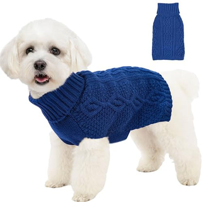 Dog Sweaters Small Dog Clothes Winter Turtleneck Puppy Sweater Warm Pet Cat Sweater Doggy Pullover Outfit with Twisted Design XS~XL(Navy Blue, Large) - color: NAVY BLUE, size: Large