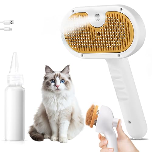 3-in-1 Pet Steam Brush Set for Dogs & Cats, Grooming Comb with Spray, Defur Tool, Water-Assisted Hair Removal, Gentle Cat & Dog Spritz Brush, Multi-Purpose Steam Grooming Kit - size: 7.8″-10ML