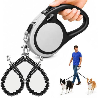 Double Retractable Dog Leash for Two Dogs Up to 50 lbs - 16 ft Coupler Leashes for Small Medium Dogs - One Locked System, Non Slip Grip, Tangle Free (Grey) - color: GREY