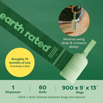 Earth Rated Dog Poop Bag Holder, Durable and Guaranteed Leakproof, Lavender Scented, 1 Dispenser and 900 Bags - size: 1 Dispenser, 900 Bags, style: Lavender