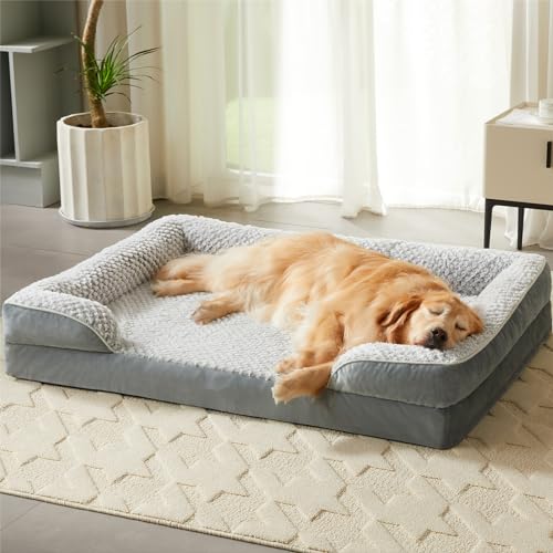 LEXTRO Orthopedic Dog Beds for Large Dogs,Waterproof Dog Bed, Egg Crate Foam Bed for Large Dogs, Big Pet Bed with Washable Removable Waterproof Pillow Cover and Anti-Slip Bottom, Grey - color: Grey, size: 36"L x 27"W x 6.5"Th