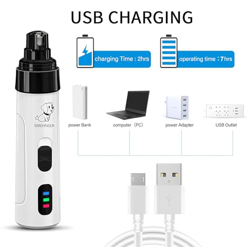 Electric Dog Nail Grinder - USB Rechargeable Electric Nail Trimmer with 3 Diamond Grinding Heads for Small to Large Dogs & Cats