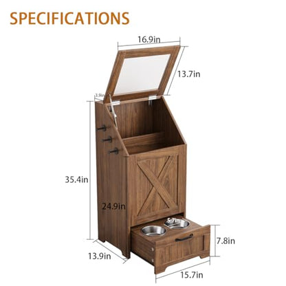 Dog Feeding Station with 2 Elevated Bowls, Dog Food Storage Cabinet with Pet Toy Organizer and Flip Top Pet Feeding Station,Hidden Pet Feeder Station for Cats and Dogs(Walnut) - color: Dog Feeding Station-Walnut