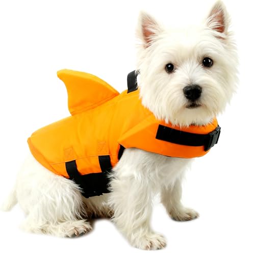 GabeFish Shark Life Jackets for Dogs, Blue, Orange, Swimwear for Cats Orange Medium - color: Orange, size: M (Weight: 17-48lb/8-22kg)