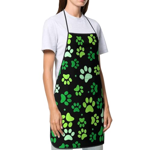 Dog Grooming Waterproof Apron with 2 Pockets, Cute Animals Puppy Dog Pets Apron - color: Green