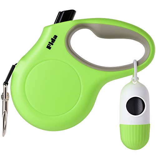 Fida Retractable Dog Leash with Dispenser and Poop Bags, 10 ft Pet Walking Leash for X-Small Dog or Cat up to 18 lbs, Anti-Slip Handle, Tangle Free, Reflective Nylon Tape (XS, Green) - color: Green, size: X-Small, 10ft