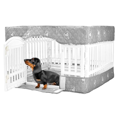 PJYuCien Playpen Cover and Bottom Pad for 36'' Width 4 Panel Pen, Gray | Protect Floor, Easy to Move and Clean – Perfect for Puppy, Duck, and Other Small Animals，Adhesive Tape Connect - style: Grey Bottom Cover Set, 36"Width, Grey ( Adhesive Tape Connecti
