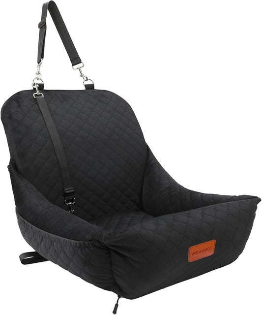 Wooaidagg Dog Car Seat for Small Dogs Up to 25 lbs,Covered Ultra-Soft Fabric and Fill in Memory Foam,Fully Detachable and Washable,2 Clip-On Safety Leashes and Storage Pockets(Black) - color: Black