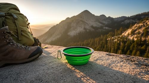 Silicone Foldable Pet Food Water Feeder, Collapsible Travel Bowl for Dog and Cat, Outdoor Portable (Green) - color: Green