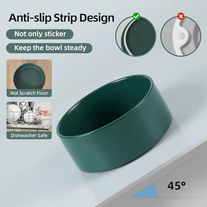Havniva 7.3” Ceramic Dog Bowls, Dog Food and Water Bowl for Medium Dogs, Durable Dog Water Bowl with Non-Slip Rubber Base Large Capacity Pet Feeding Bowl - color: Matte Dark Green, size: 7.3 Inch