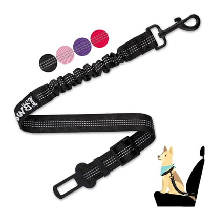IBWell Dog Seat Belt,3 Piece Set Retractable Dog Car Harness Adjustable Dog Seat Belt for Vehicle Nylon Pet Safety Seat Belts Heavy Duty & Elastic (Black) - color: Black
