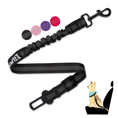 IBWell Dog Seat Belt,3 Piece Set Retractable Dog Car Harness Adjustable Dog Seat Belt for Vehicle Nylon Pet Safety Seat Belts Heavy Duty & Elastic (Black) - color: Black