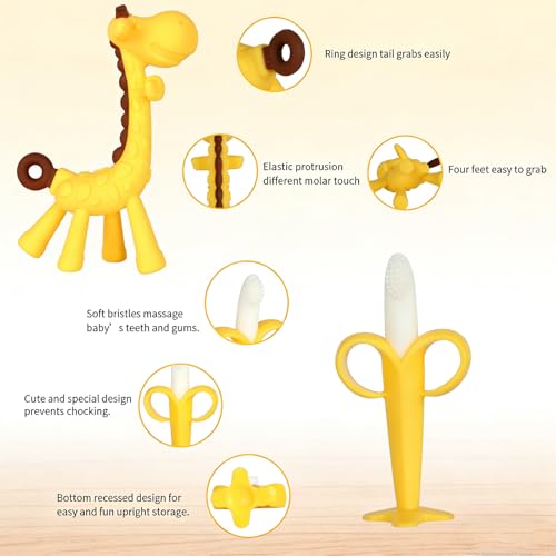 Haili XMGQ Baby Teething Toys 3-6 Months, Baby Chew Teether Toys BPA Free, Babies Teething Relief for Infants, Banana Toothbrush, Fruit Shape Giraffe Newborn Teether Gift for Baby Boy and Girl Toy