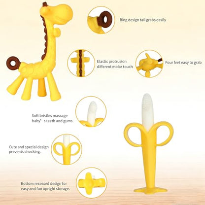 Haili XMGQ Baby Teething Toys 3-6 Months, Baby Chew Teether Toys BPA Free, Babies Teething Relief for Infants, Banana Toothbrush, Fruit Shape Giraffe Newborn Teether Gift for Baby Boy and Girl Toy