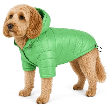 Pet Life ® Sporty Avalanche Lightweight Adjustable Folding Fall and Winter Dog Coat Jacket with Concealed Zippered Pop-Out Hood - color: Green, size: X-Small