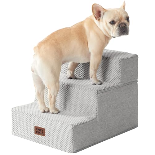EHEYCIGA Dog Stairs for Small Dogs 13.5" H, 3-Step Dog Steps for Couch Sofa and Chair, Pet Steps for Medium Cats, Non-Slip Balanced Pet Ramp Indoor, Light Grey - color: Light Grey, size: Standard 15" x 18" x 13.5"