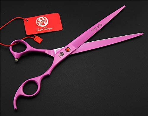 Purple Dragon Professional 7.0 inch 4PCS Pet Grooming Scissors Kit Japan Premium Steel Straight & Curved & Thinning Blade Dog Hair Cutting Shears Set with Case - color: Pink