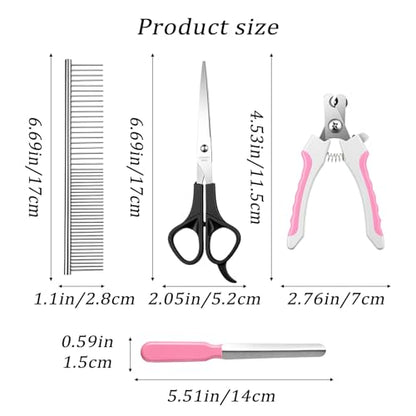 4 PCS Cat Dog Nail Clippers Trimmers Set, Professional Cats Dogs Pet Claw Clipper Sharpener and Hair Grooming Scissors Comb Tools for Small, Medium and Large Breeds, Cats, Rabbits, Guinea Pigs
