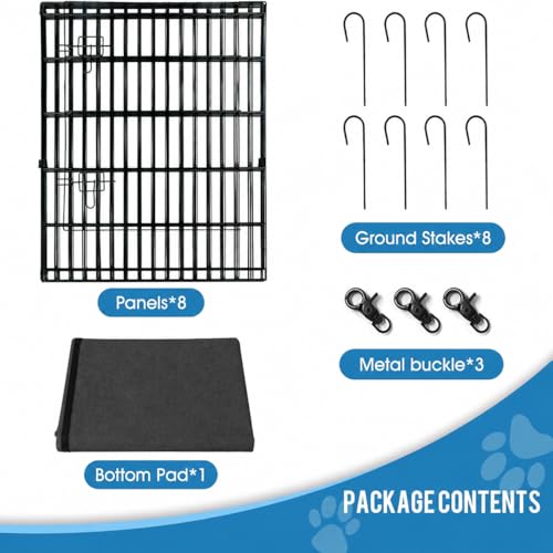 Dog Pen Pet Playpen Dog Fence Indoor Foldable Metal Wire Exercise Puppy Play Yard Pet Enclosure Indoor Outdoor 8 Panels 24 Inch with Bottom Pad/Top Cover (Black with Bottom pad) - style: Playpen + bottom pad