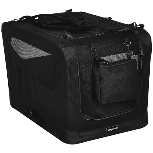 Amazon Basics Portable Soft Pet Dog Crate Carrier Kennel with Mesh Windows, Foldable, 30 x 21 x 21 inches, Black - color: BLACK, size: 30.0"L x 21.0"W x 21.0"H