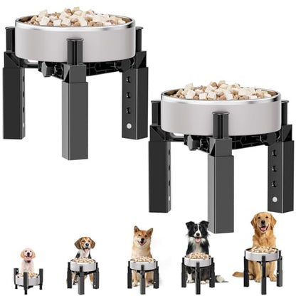 Aystkniet Dog Bowl Stand with Adjustable Height & Width, Anti-Slip Elevated Food Water Bowl Holder for Large Medium Small Dogs, Durable Raised Dog Feeder for Lifted Feeding, 2 Pack (Without Bowls) - size: 2 Pack for Single Bowl