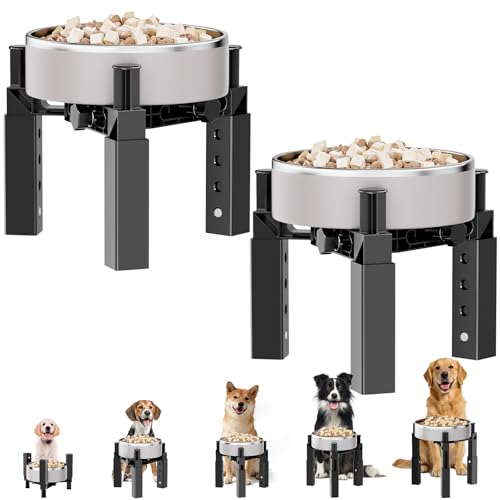 Aystkniet Dog Bowl Stand with Adjustable Height & Width, Anti-Slip Elevated Food Water Bowl Holder for Large Medium Small Dogs, Durable Raised Dog Feeder for Lifted Feeding, 2 Pack (Without Bowls) - size: 2 Pack for Single Bowl