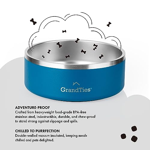 GrandTies Stainless Steel Dog Bowl | Engraved Reusable BPA-Free Insulated Cat & Dog Bowls | Large Heavy Duty Non Skid Spill Proof Bowl | Outdoor Dog Water Bowl (42oz, Cobalt Blue) - color: Cobalt Blue, size: 42oz