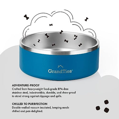 GrandTies Stainless Steel Dog Bowl | Engraved Reusable BPA-Free Insulated Cat & Dog Bowls | Large Heavy Duty Non Skid Spill Proof Bowl | Outdoor Dog Water Bowl (42oz, Cobalt Blue) - color: Cobalt Blue, size: 42oz