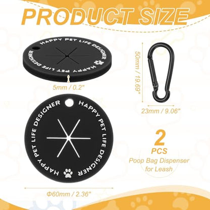 Dog Poop Bag Clip, Dog Poop Bag Holder Round for Dispenser Carrier Hands-Free Lightweight Durable PVC, (Black, 2 Pcs), Intended for Leash/Pet Waste Bag - color: Black