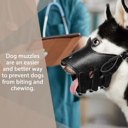 BARKLESS Dog Muzzle Leather, Soft Secure Anti-Barking Leather Muzzle for Small Dogs to Prevent Biting, Breathable and Adjustable, Allows Drinking and Panting, Used with Collars - color: Black, size: XS (Snout Cir: 5"-6.25")