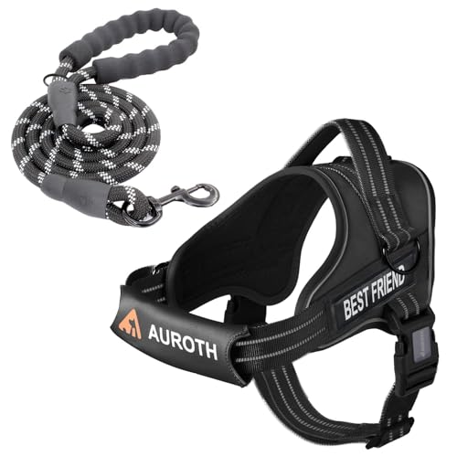 AUROTH Dog Harness and Leash Set, Soft Padded Service Dog Vest with 5.25FT Dog Leash, No Choke, Easy On Pet Vest, Adjustable Reflective No Pull Pet Vest Medium Sized Dog, Easy Walking and Training - color: Black, size: Medium