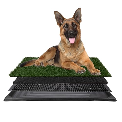 Dog Grass Pad with Tray - 35.5x23.5in Reusable Pee Pads for Dogs - 4-Layer Indoor/Outdoor Artificial Grass Pee Pad - Dog Housebreaking Supplies for Puppy Training by PETMAKER - size: XL 4-Layer System